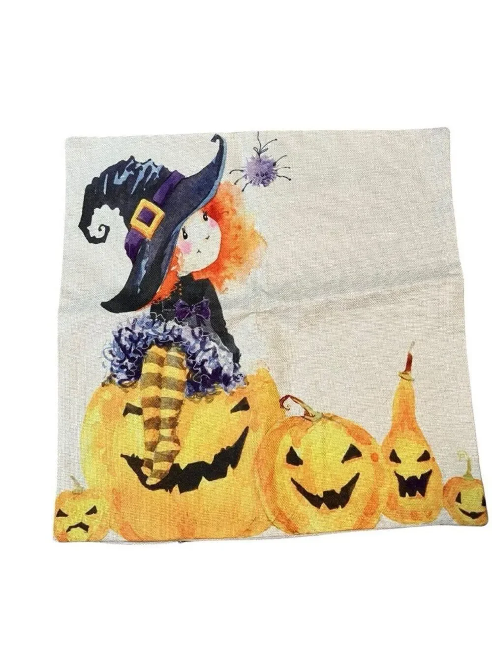 Halloween Throw Pillow Cover Pumpkin Black Cats Witch Jack o Lantern Set of 2